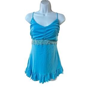 Vintage Alexia Blue Babydoll Tank Top Sleeveless Ruffle Hem Y2K Fairycore L